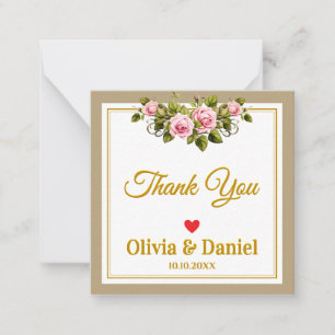 Elegant Gold Script and Pink Floral Thank You Card