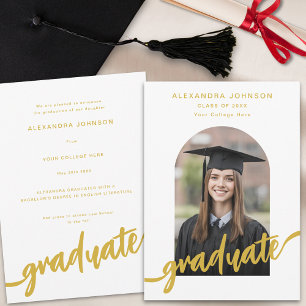 Elegant Gold Script Arch Photo Graduation Announcement