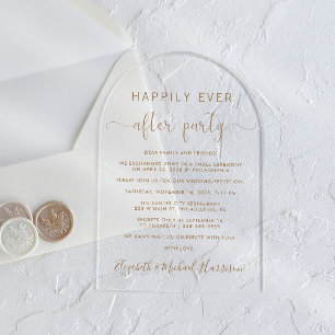 Elegant Gold Script Arch Wedding Reception Acrylic Invitations