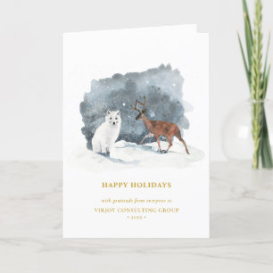 Elegant Gold Script Arctic Winter Business Holiday Card