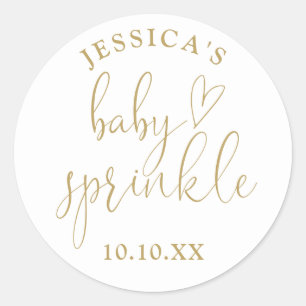 Elegant Gold Script Baby Sprinkle Shower Favour Classic Round Sticker