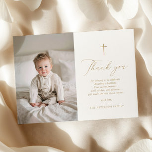 Elegant Gold Script Baptism Flat Thank You Card