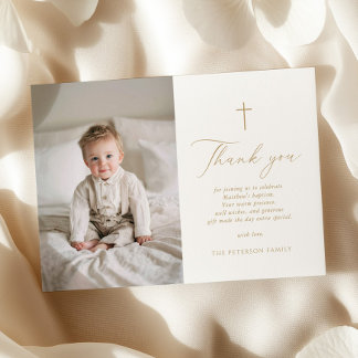 Elegant Gold Script Baptism Flat Thank You Card