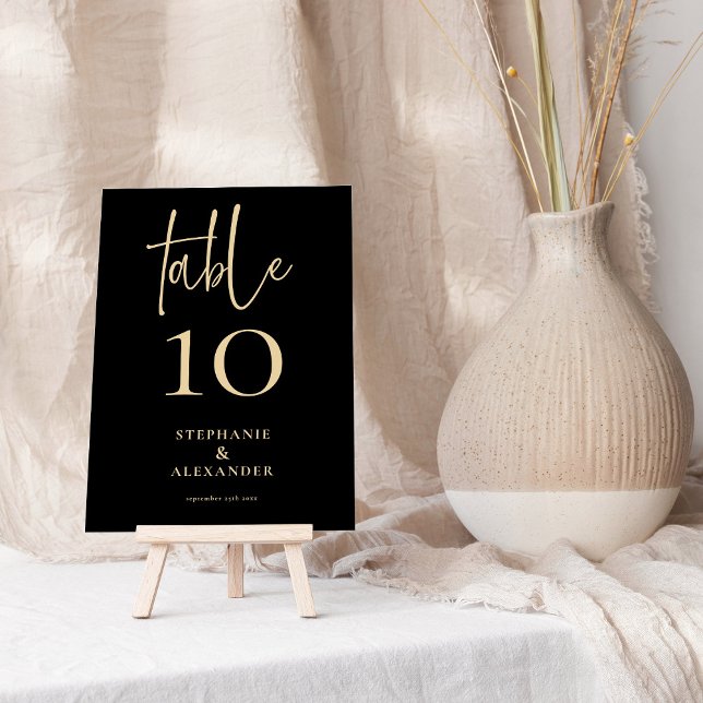 Elegant Gold Script Black Names Date Table Number (Creator Uploaded)