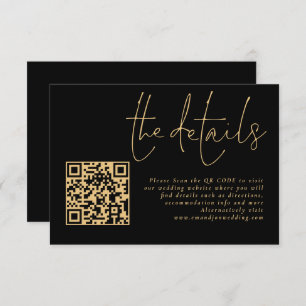 Elegant Gold Script Black QR Code Wedding Details Enclosure Card