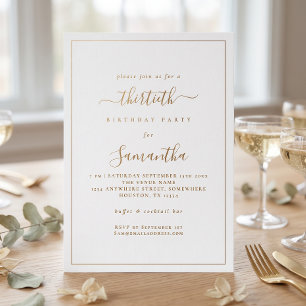 Elegant Gold Script Border 30th Birthday Party Invitation