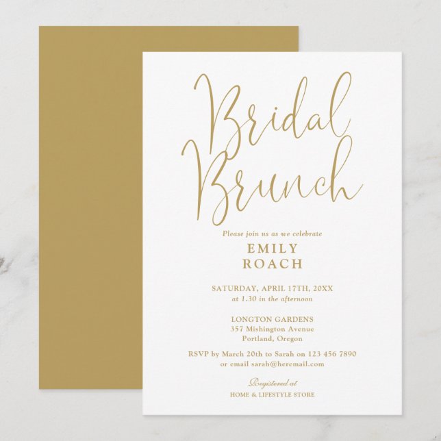Elegant Gold Script Bridal Bunch Shower Invitation (Front/Back)