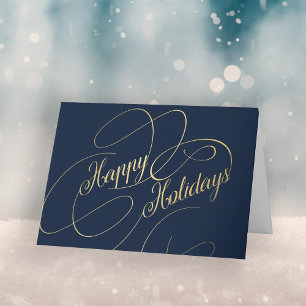 Elegant gold script business corporate holiday card