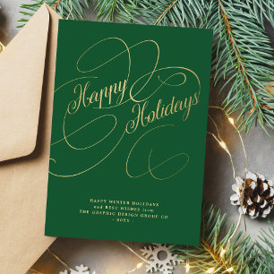 Elegant gold script business corporate holiday card
