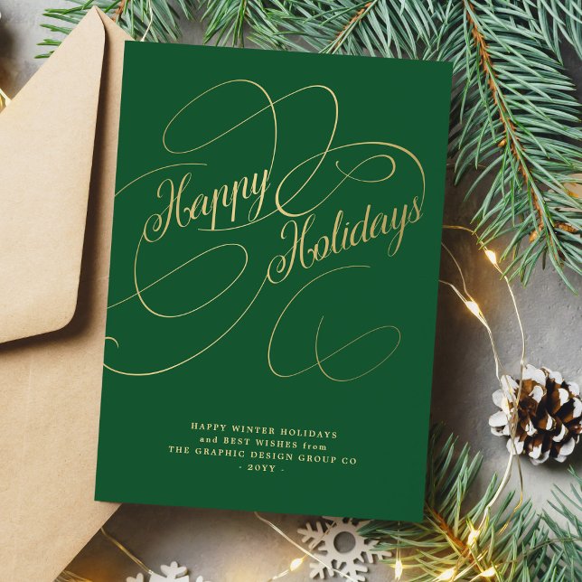 Elegant gold script business corporate holiday card (Creator Uploaded)