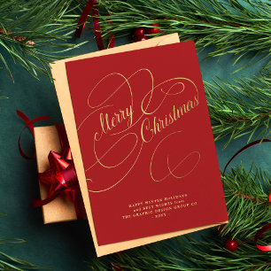 Elegant gold script business corporate holiday card