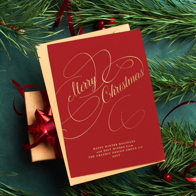 Elegant gold script business corporate holiday card (Creator Uploaded)