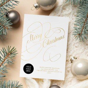 Elegant gold script business corporate logo holiday card
