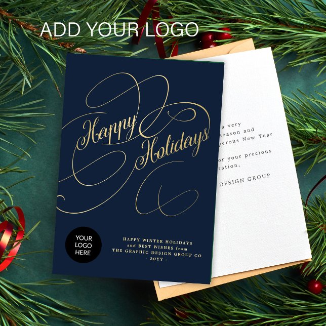 Elegant gold script business corporate logo holiday card (Creator Uploaded)