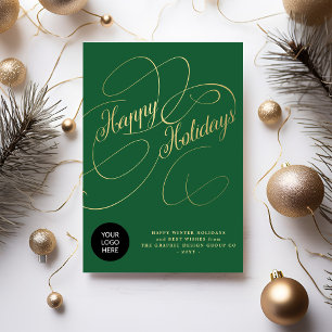 Elegant gold script business corporate logo holiday card
