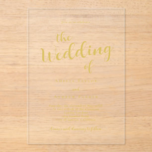 Elegant Gold Script Calligraphy Minimal Wedding Acrylic Invitations