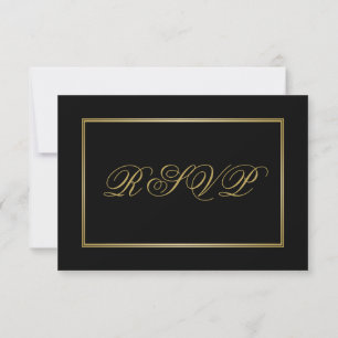 Elegant Gold Script Calligraphy on Black Wedding RSVP Card