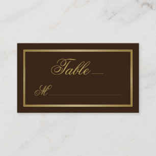 Elegant Gold Script Calligraphy on Brown Wedding Place Card