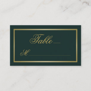 Elegant Gold Script Calligraphy on Green Wedding Place Card