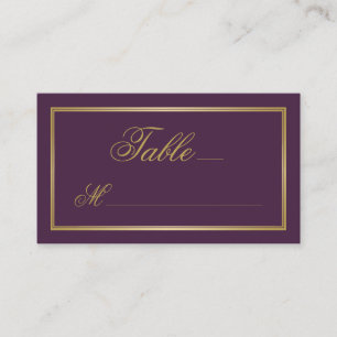 Elegant Gold Script Calligraphy on Plum Wedding Place Card