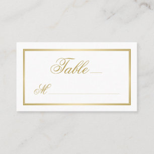 Elegant Gold Script Calligraphy on White Wedding Place Card