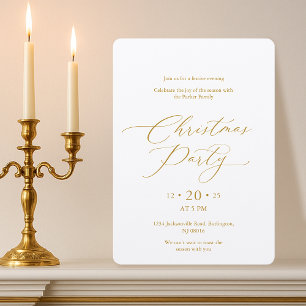 Elegant Gold Script Christmas Party Invitation