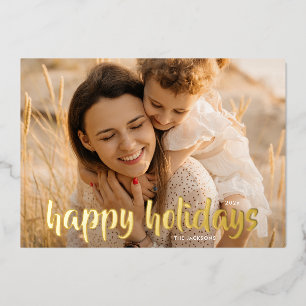 Elegant Gold Script Christmas Photo Happy