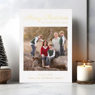 Elegant Gold Script Christmas Photo Holiday Card
