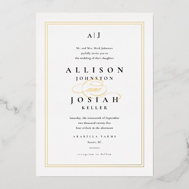 Elegant Gold Script Classic White Wedding (Front)