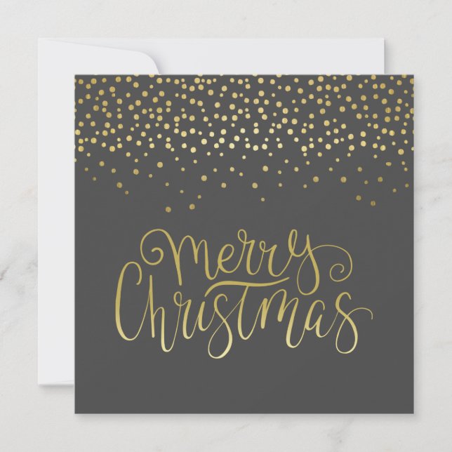 Elegant Gold Script & Confetti Black Christmas Holiday Card (Front)