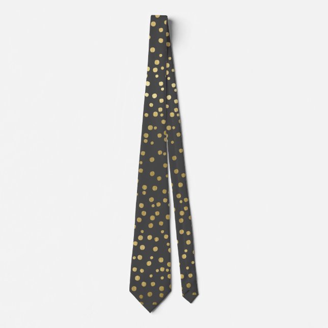 Elegant Gold Script & Confetti Black Christmas Tie (Front)