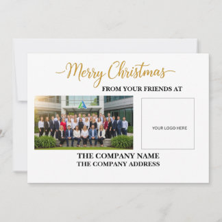 Elegant Gold Script Corporate Team Photo Flat Holiday Card