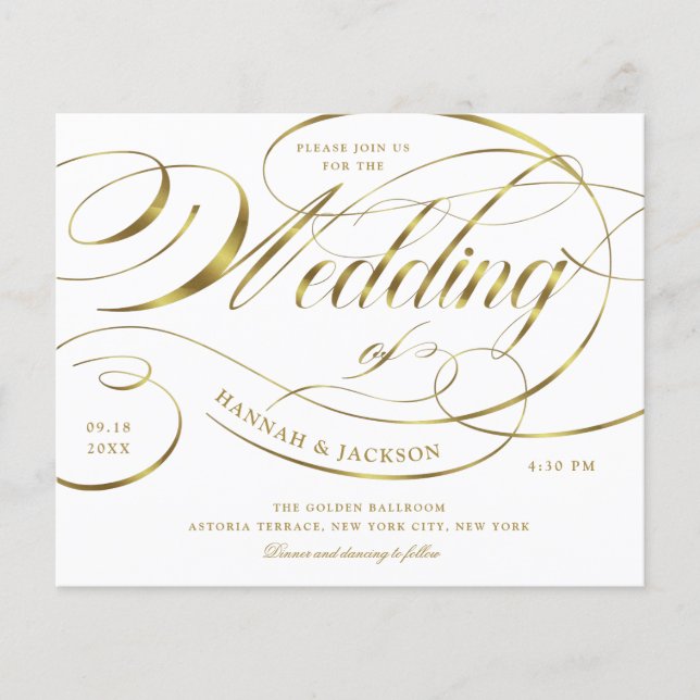 Elegant Gold Script Curved Text Wedding Invitation (Front)