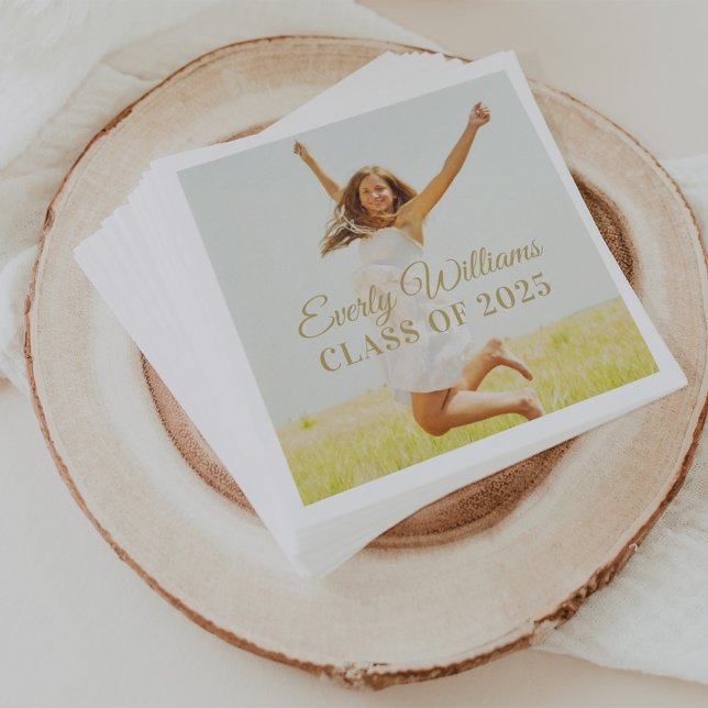 Elegant Gold Script Custom 2025 Graduation Photo Napkin (Creator Uploaded)