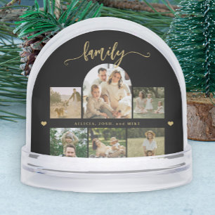 Elegant gold script custom family photo collage  snowglobe
