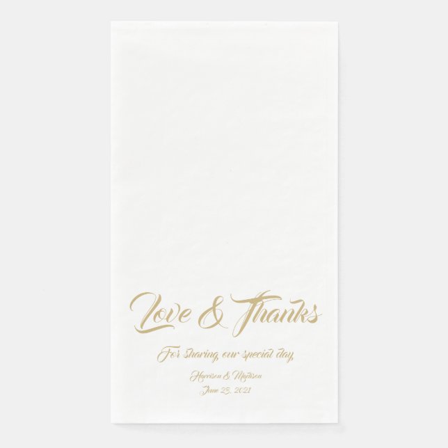 Elegant gold script custom Love & Thanks wedding Napkin (Front)