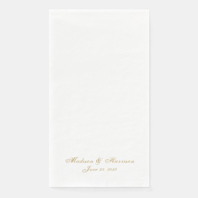 Elegant gold script custom names date chic wedding napkin (Front)