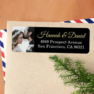Elegant Gold Script Custom Photo Return Address