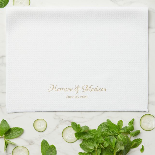 Elegant gold script custom Wedding favours Tea Towel (Folded)