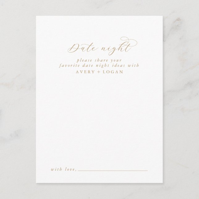 Elegant Gold Script Date Night Idea Advice Card (Front)