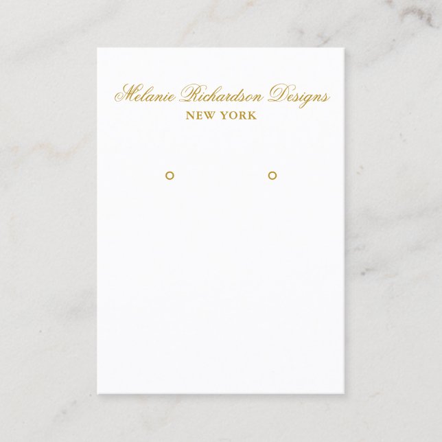 Elegant Gold Script Earring Display Card (Front)