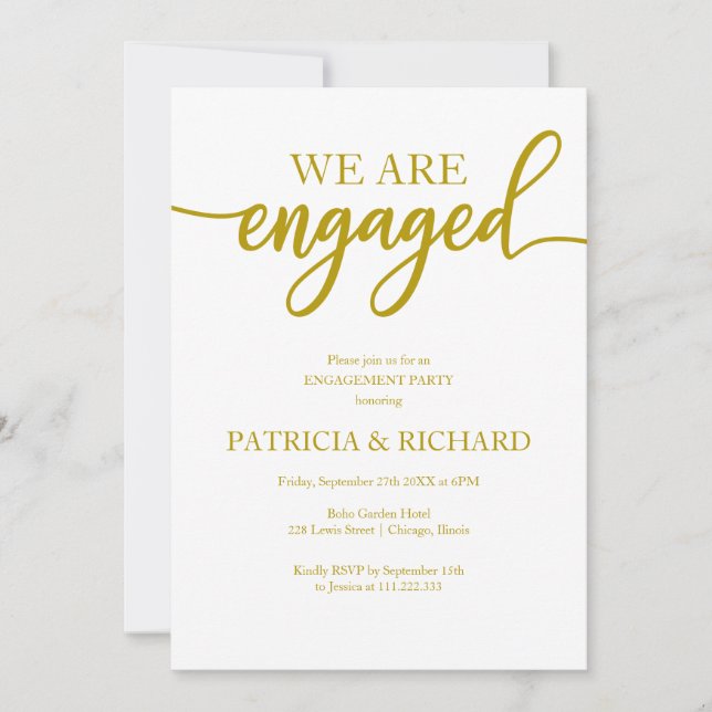 Elegant Gold Script Engagement Party Invitation (Front)