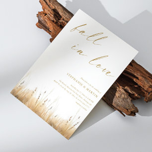 Elegant Gold Script 'Fall in Love' Wedding Invitation