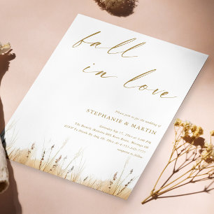 Elegant Gold Script 'Fall in Love' Wedding Invitation