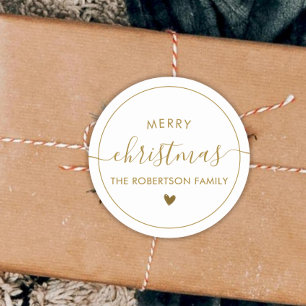 Elegant Gold Script Family Name Merry Christmas Classic Round Sticker