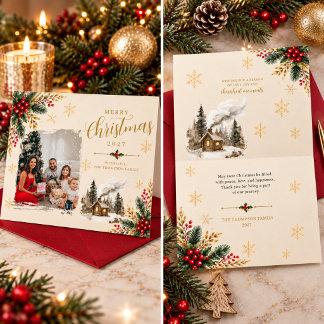 Elegant Gold Script Family Photo Christmas Card
