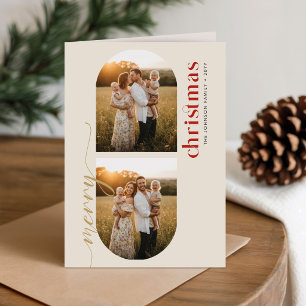 Elegant Gold Script Family Photo Merry Christmas Holiday Card