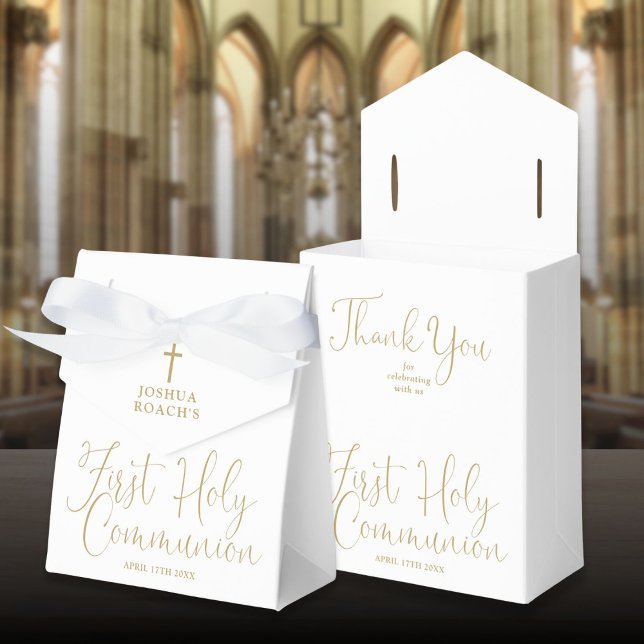 Elegant Gold Script First Holy Communion Favour Box (Elegant Gold Script First Holy Communion Favor Boxes)