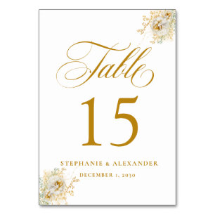 Elegant Gold Script Floral Wedding Table Number