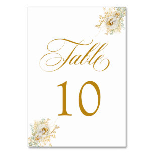Elegant Gold Script Floral Wedding Table Number 10